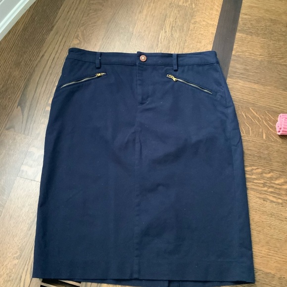 RALPH LAUREN Pencil Skirt Size 8 28” Navy Blue Gold Zipper Pockets Slit in Back - Picture 5 of 12